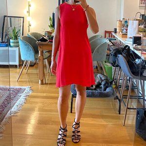 Veda Red Crepe Silk and Leather Dress